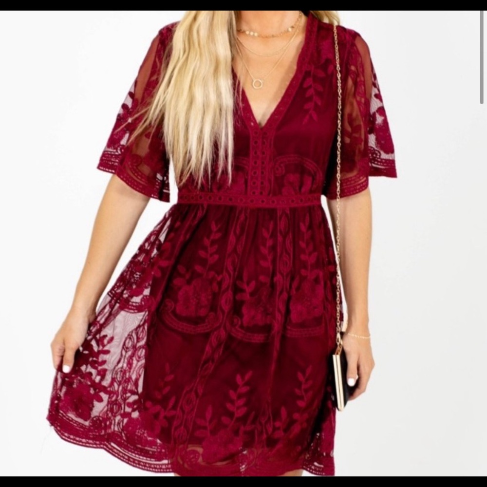 Light My Fire Lace Mini Dress Wine Purple